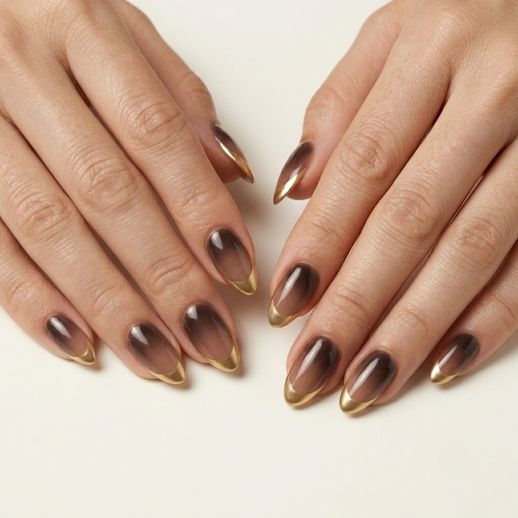 Brown & Gold French Press-On Nails