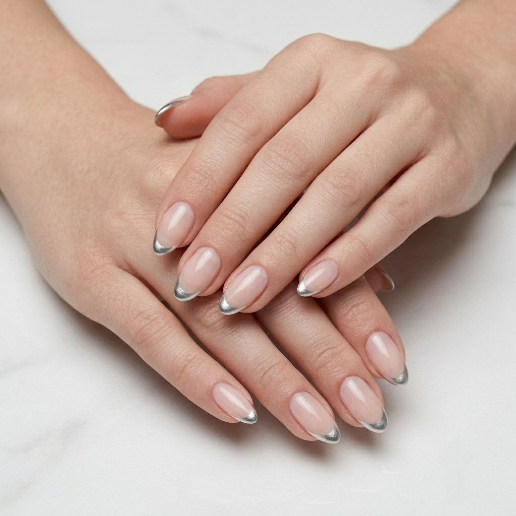 Silver French Press-On Nails