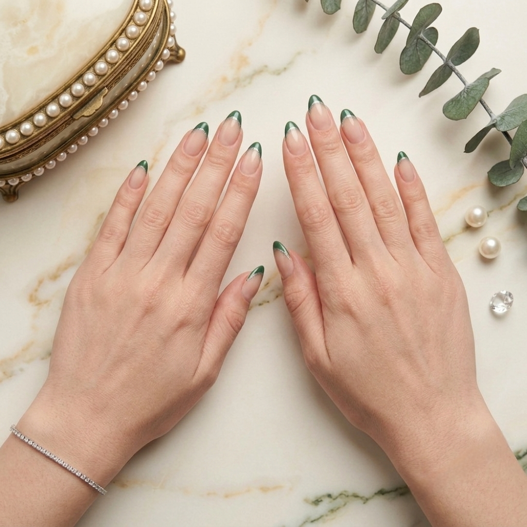 Green Luxe French Press-On Nails