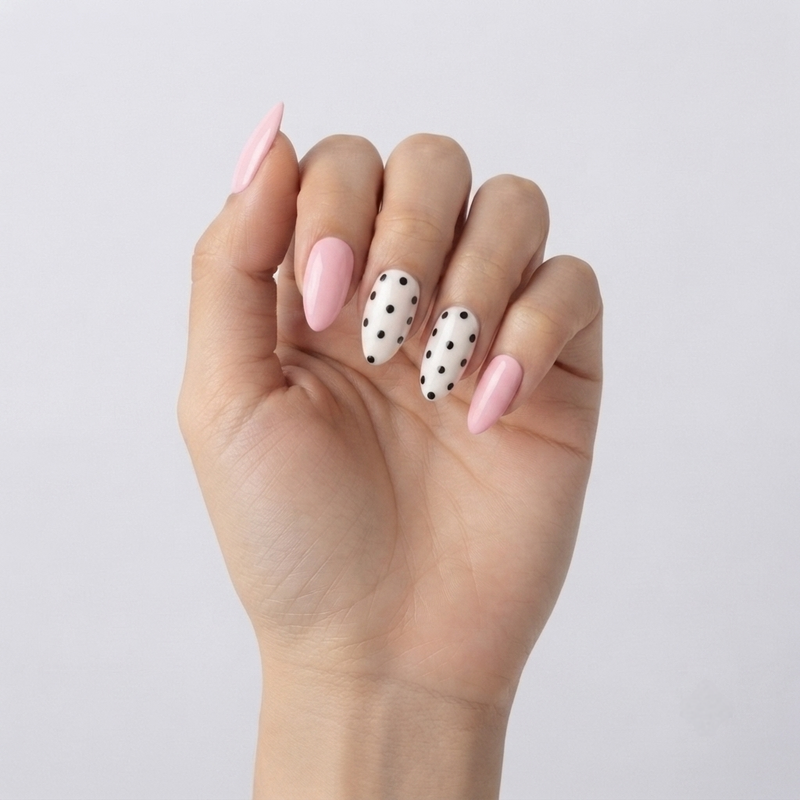 Pink Nails With Polka Dots Design Nail O Lash